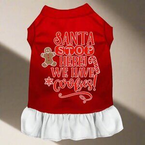 Santa Stop Here Dog Dress MED | 6–10 lbs | Cute Holiday Pet Outfit | USA Made